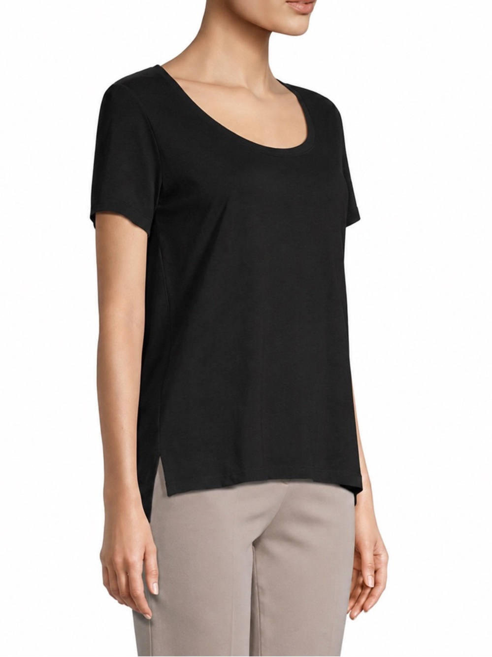 THEORY Pinati B Scoop Neck Tee Sea Slub Cotton in Black